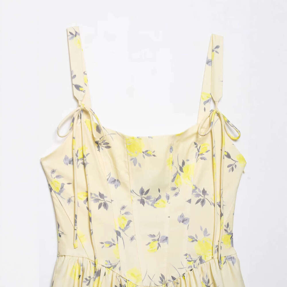 DHEssentials Z Summer 2025 New Women's Fashion French Sweet Floral Pattern Poplin Strap Short Dress