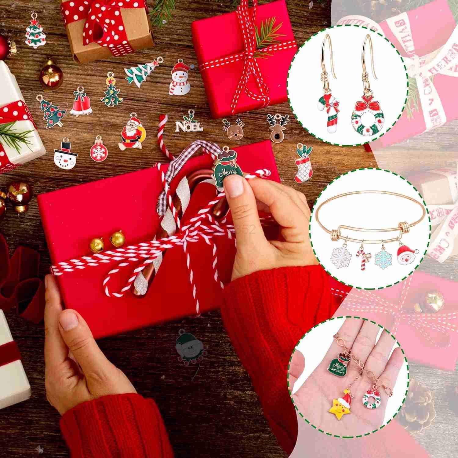 300 Pcs Christmas Charms for Jewelry Making Bulk Gold Enamel Cute Santa Claus Snowman Pendant Christmas Tree Elk Ball Snowflake s Necklaces EarringW25