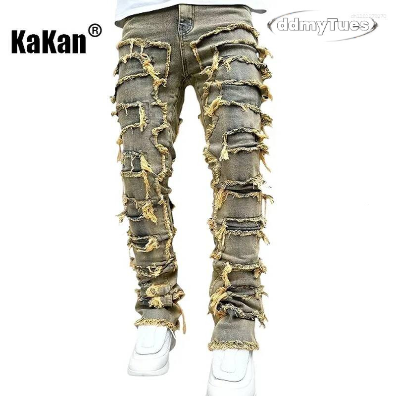 Men's Jeans Kakan - Elastic Patch Y2k Clothes Street Fashion Straight Leg Pants Long Man Brand TUES