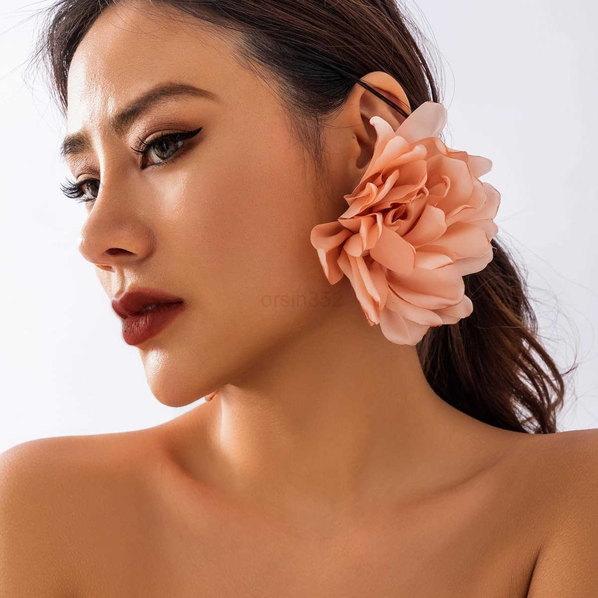 Large Fabric Floral Dangle Earrings for Women Vintage Exaggeration Chiffon Rose Flower Petal Earring Fashion Cloth Floral Earrings Charm Jewelry Gifts