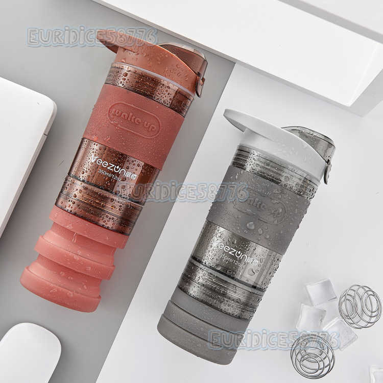 Material Shaker Cup with Foldable Gym Handle Plastic Sports Water Cup Protein Powder Shaker Cup H250911
