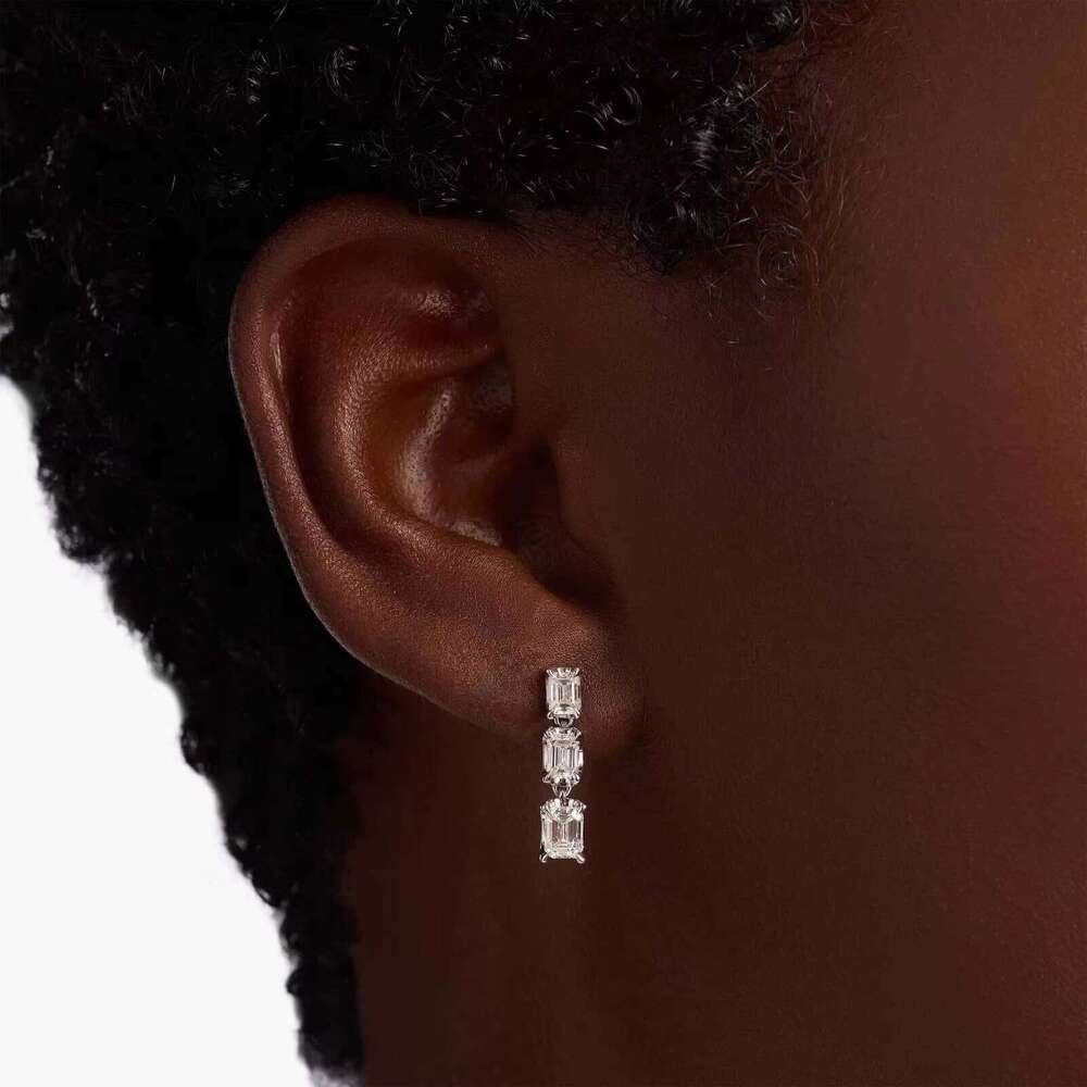 Elegant Sterling Round Moissanite Dangles Classic Sier Droop Earrings with