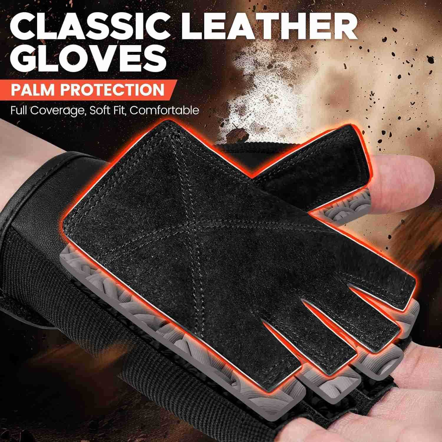 Weight Lifting Gym Gloves with AntiSlip Leather Palm for Workout Exercise Training Fitness and Bodybuilding for Men WomenW250911