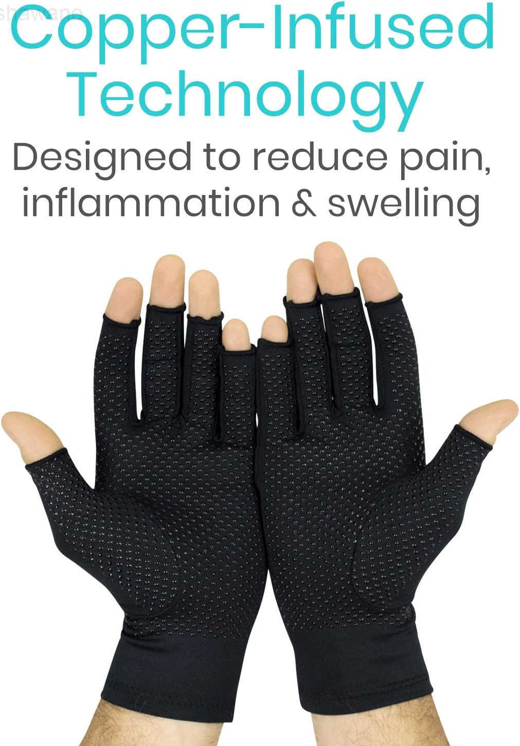 Copper Infused Fingerless Arthritis Compression Gloves Pair Relief for Men Women Rheumatoid Swelling Carpal Tunnel Tendonitis Edema Hand Finger Pain C