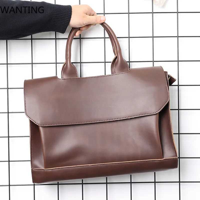 Vintage Leather Handbag Mens TopHandle Bags Briefcase With Shoulder Strap Business Large Capacity Crossbody Bag Men Laptop Bag Z250906