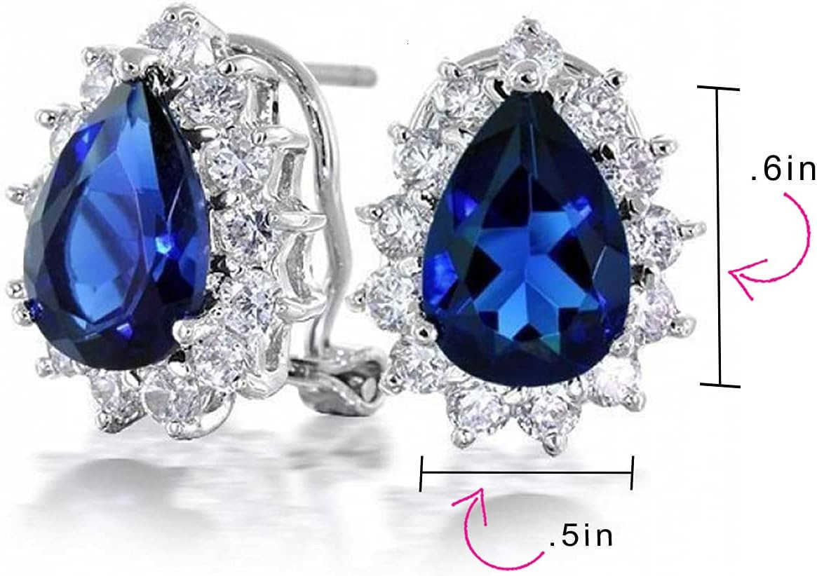 Vintage Style Crown 15 CT AAA CZ Halo Oval Black Red Green Clear Cubic Zirconia Stud Earrings For Women Simulated Gemstone Colors Silver Plated BrassW