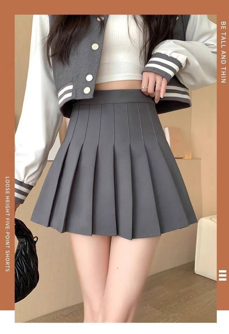 New pleated skirt for 2025 Womens Mini Skirts Japanese School High Waist Kawaii Cute grey Plaid Skirt Uniform Haruku Jupe dongdumaoyi