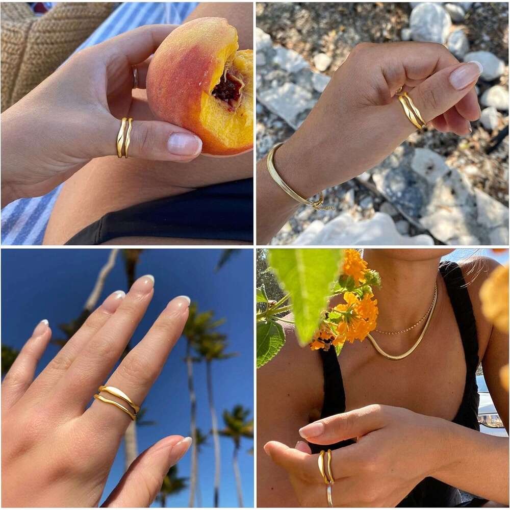 Non Tarnish,14K Plated Stackable Ring Set,Dainty Thumb Rings for Women Chunky Statement Stacking Gold Jewelry Size 4 5 6 7 8 9 10