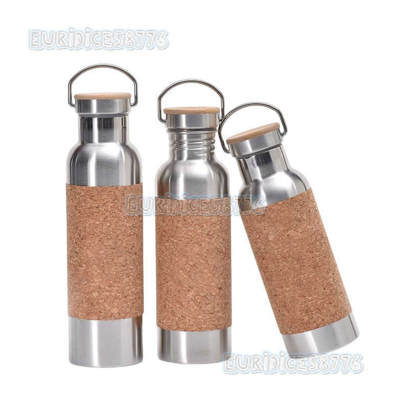 304 Stainless Steel Insulated Cup Bamboo Pattern Wooden Lid Direct Drinking Hiking Flask Creative Cork Cloth Cover Sports Water Bottle H250911