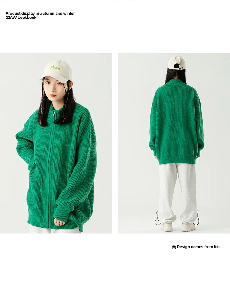 Vintage Long Sleeve Cardigan Women Zip Up Sweater Coat Oneck Elegant Knitted Cardigans Top Fashion Autumn Green Knitwear 250911