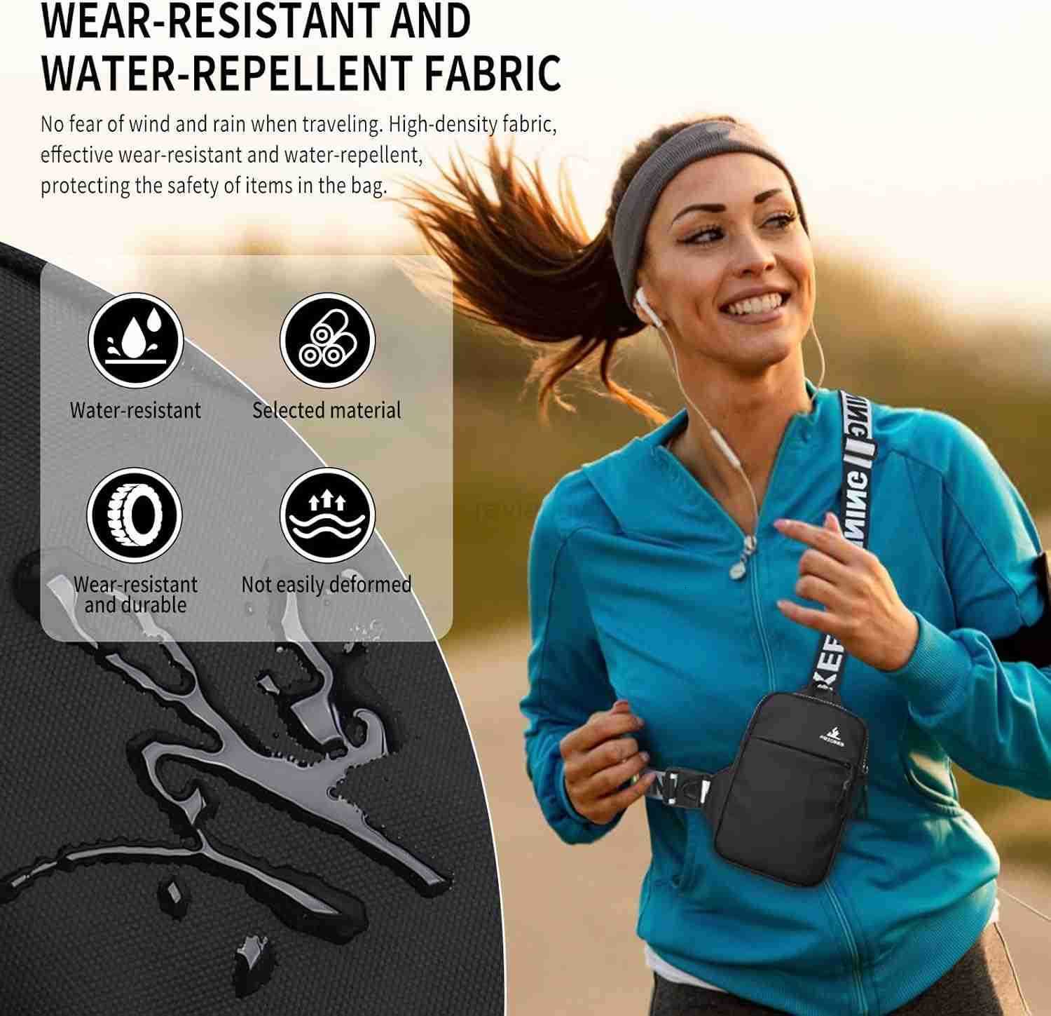 Mini Crossbody Sling Bag Chest Bag Dual Pocket Water Resistant Fanny Pack Running Phone Holder for Men Women Workout Travel BlackW250911