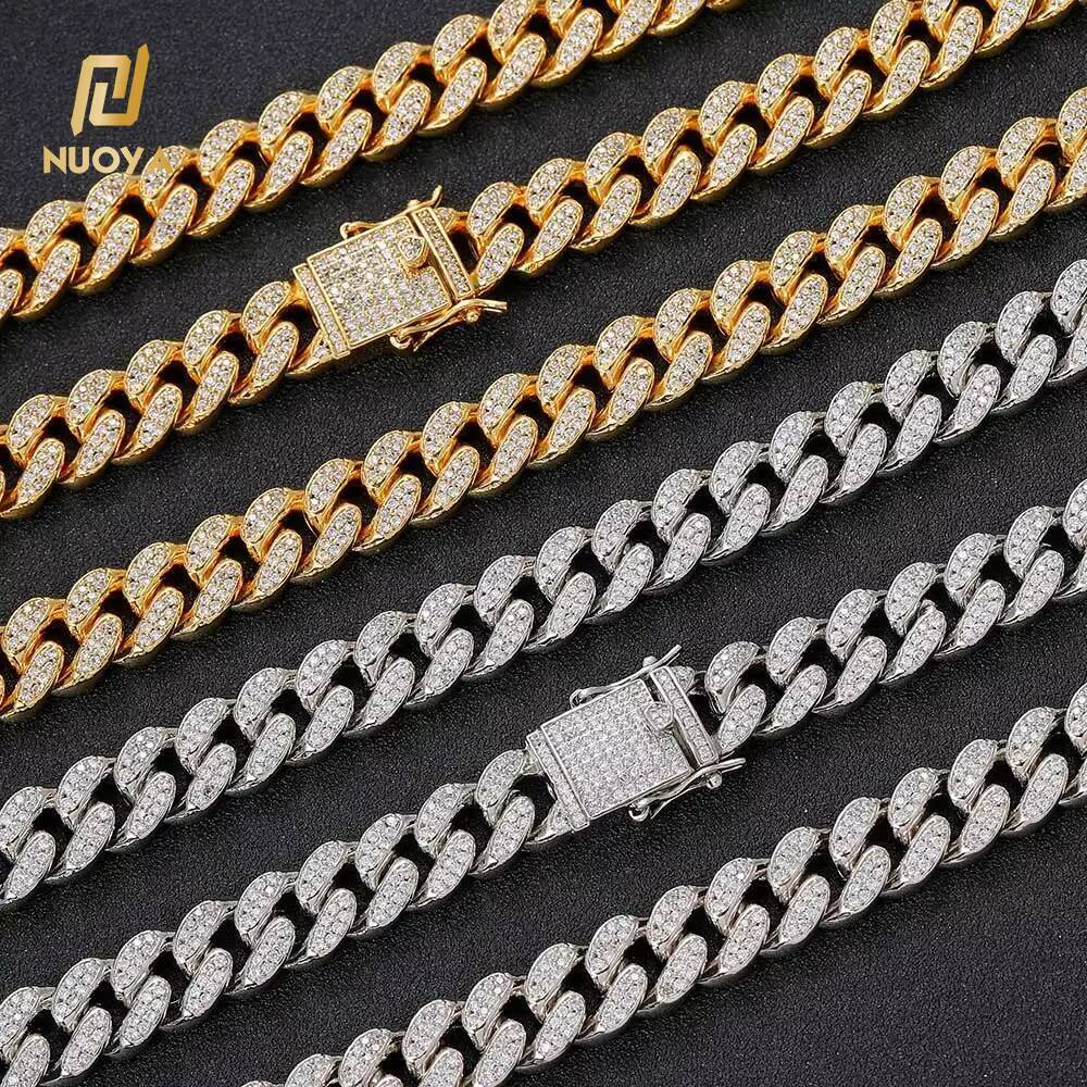 NUOYA High Quality 12mm Iced Out Zircon Cuban Link Chain Necklace White Gold Plated Customizable Cuban Chain Hip Hop Jewelry