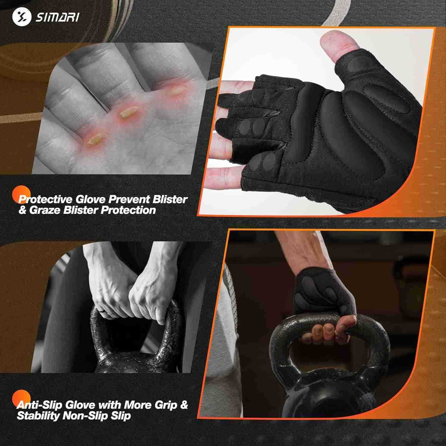 Breathable Workout Gloves for Men and Women Padded Weight Lifting Gloves with Great Grip Full Palm Protection for Gym Training Cycling Weightlifting E