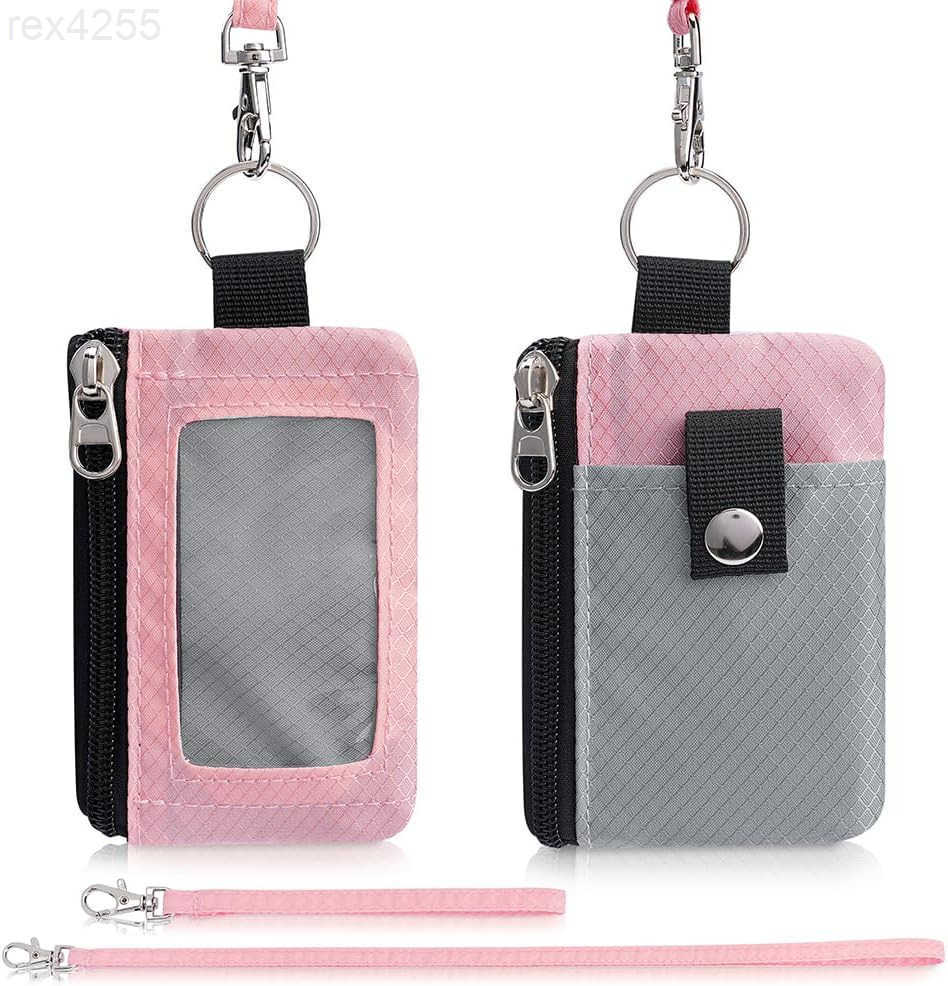 Minimalist Wallet For Mens Womens Keychain RFID Blocking Zipper Small Wallet with ID Window 2 LanyardsWater Resistant Travel Cash Card Coin Case Boys 