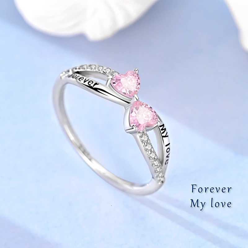 925 Sterling Silver Women Rings Forever My Love Pink Zirconium Ring Wedding Rings for Engagement Jewelry Anniversary Gift W250911