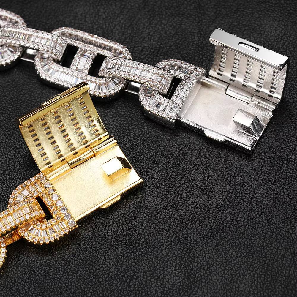 NUOYA Luxury Hip Hop Jewelry 15MM Iced Out Diamond Cuban Chain Necklace Silver Plated Cuban with Flip Clasp for Men Women