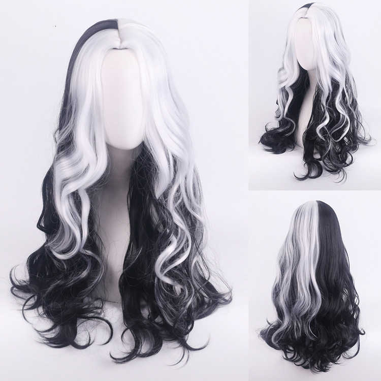 cos Wig 101 Loyal Dog Cruella de Vil Cruella Black and White Witch Color Combination Short Curly Hair W241025 - view 3