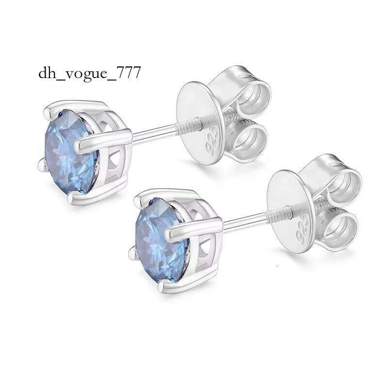 S Screw Back Men Sier Gold Earrings for Women Red Yellow Blue Moissanite Round Stud Earring