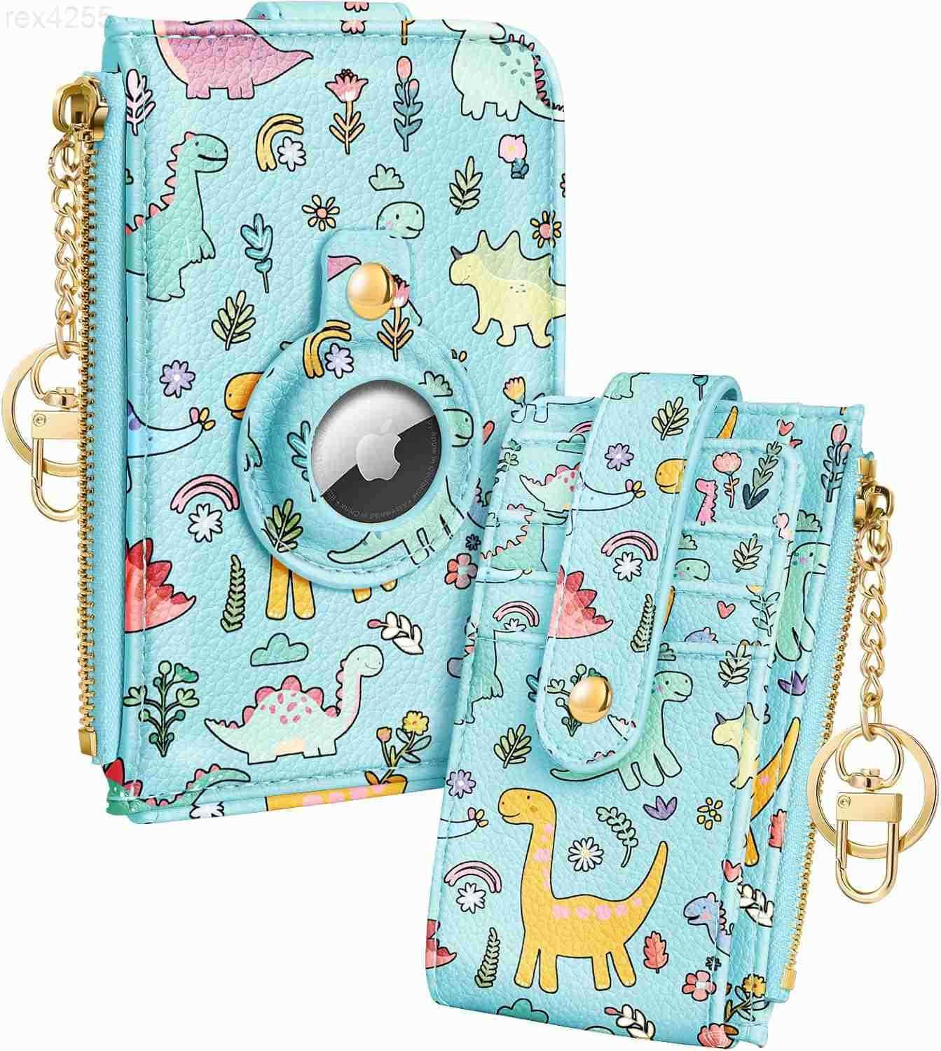 Cute Card Wallet Women with AirTag Holder Daisy Flower Genuine Leather Small Wallets with Keychain RFID Credit Cardholder Air Tag Aesthetic Coin Purse