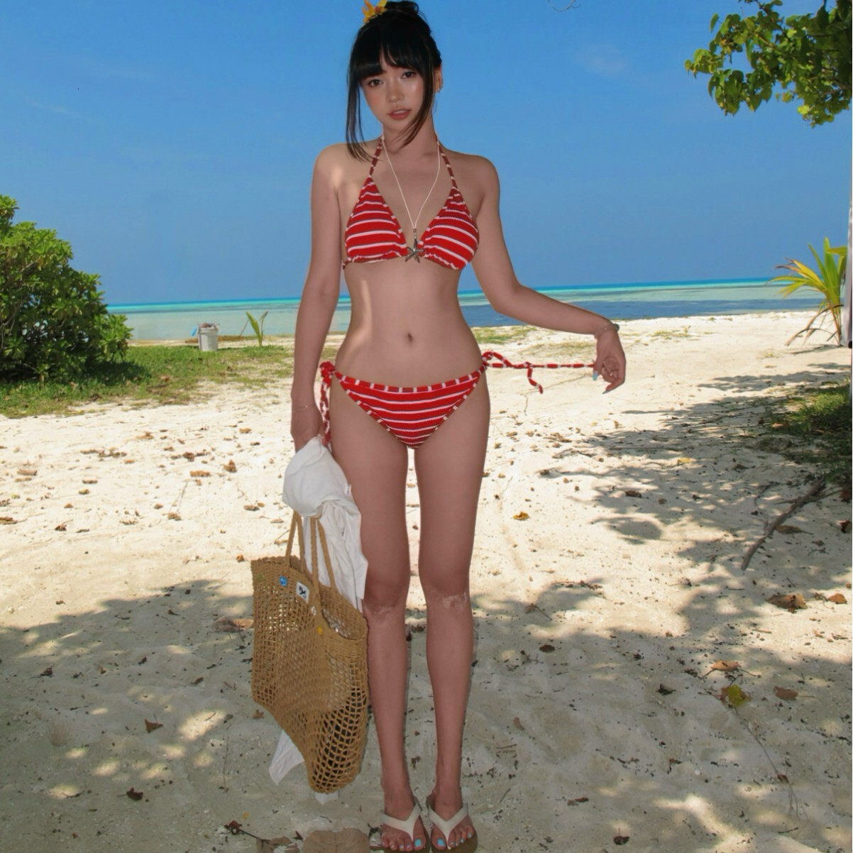 2025 New Bikini Swimsuit for Women Striped Halter Neck Strapless Sexy Pure Desire Simple Beach Vacation Swimwear