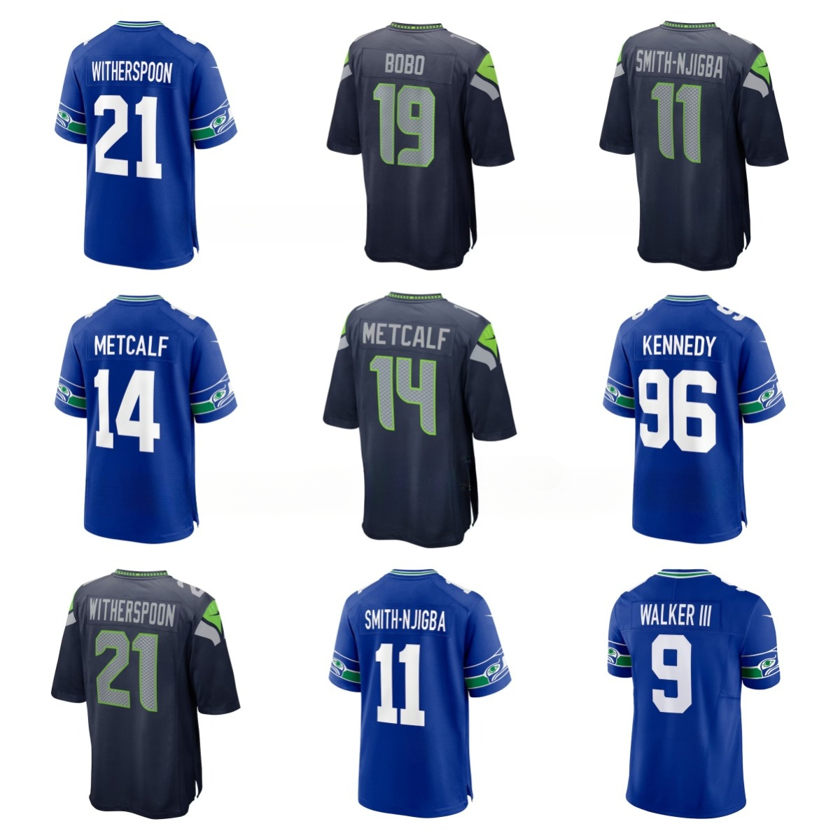 NFL Seahawks Jaxon Smith-Njigba Devon Witherspoon Cooper Kupp Jake Bobo Warren Moon DK Metcalf Kenneth Walker III Kenny Easley Custom Football Jersey
