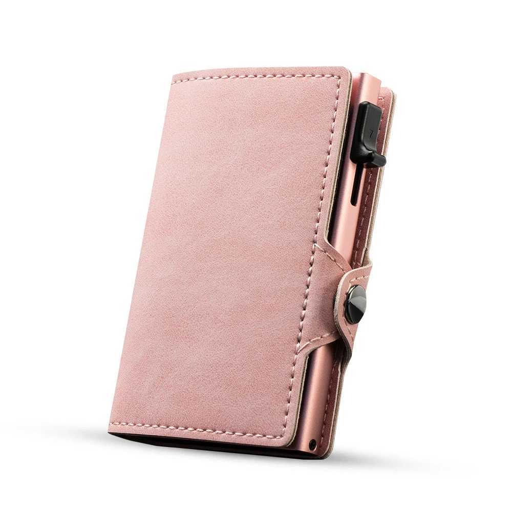 CASEKEY Pink Wallet Slim Minimalist Leather Pop UP Wallet Rfid Blocking Mini Aluminum Automatic Card Holder for Women Men W250911