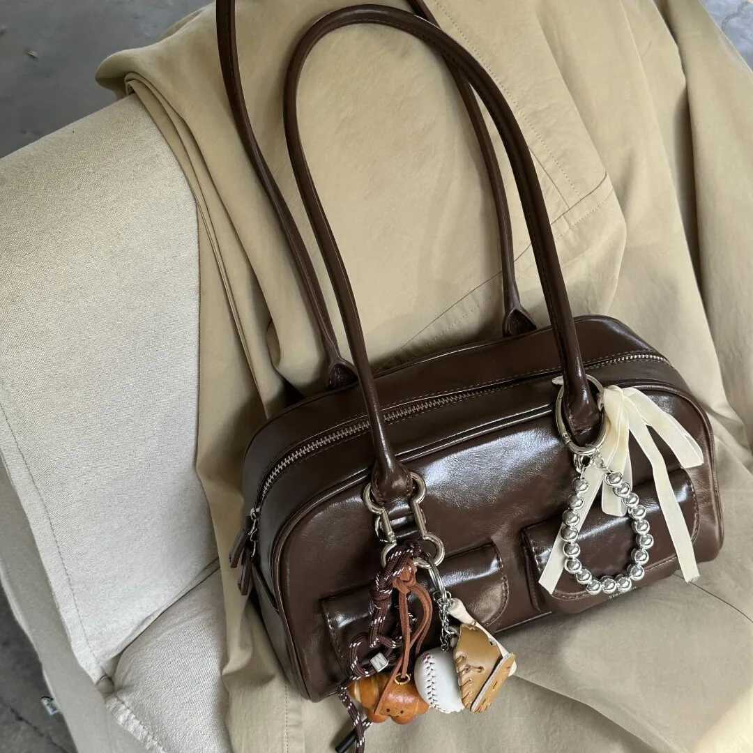 Black Brown PU Leather Tote Bag with Double Pouch Large Capacity Single Shoulder Armpit Bag Vintage Handbag Women for Daily Use W250911