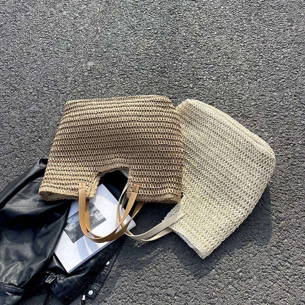 Women Tote Summer Straw Handbag Casual Weave Armpit Bags Large Capacity Underarm Solid Beach Bag For Vacation