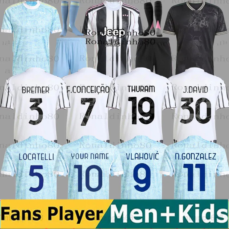 Juve 25 26 Soccer Jerseys Fans Player Home Away Yildiz Vlahovic F.CONCEICAO DOUGLAS LUIZ Thuram N.GONZALEZ Gatti Kalulu 2025 Football Shirt Men Kids kit Kits Unifor 88