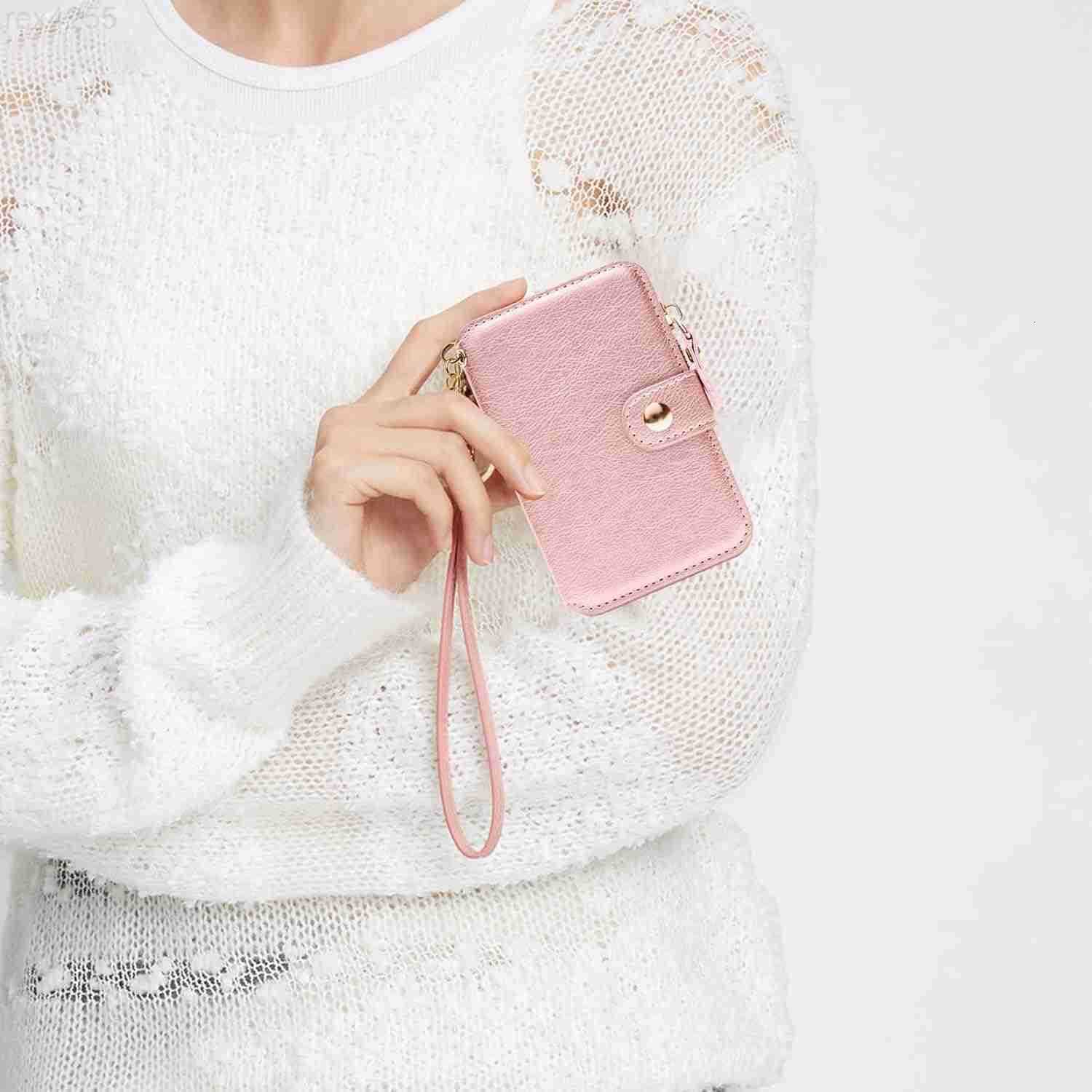 Card Holder Womens Wallet PU Leather Keychain Wallet Wristlet With Zipper Coin Pocket And ID Window Gift For Women Gift Box PinkW250911