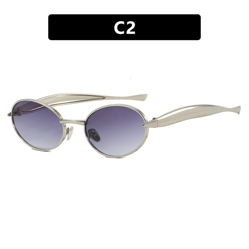 2025 New Fashionable Personality Metal High-end Runway Oval Small Frame Sunglasses high quality