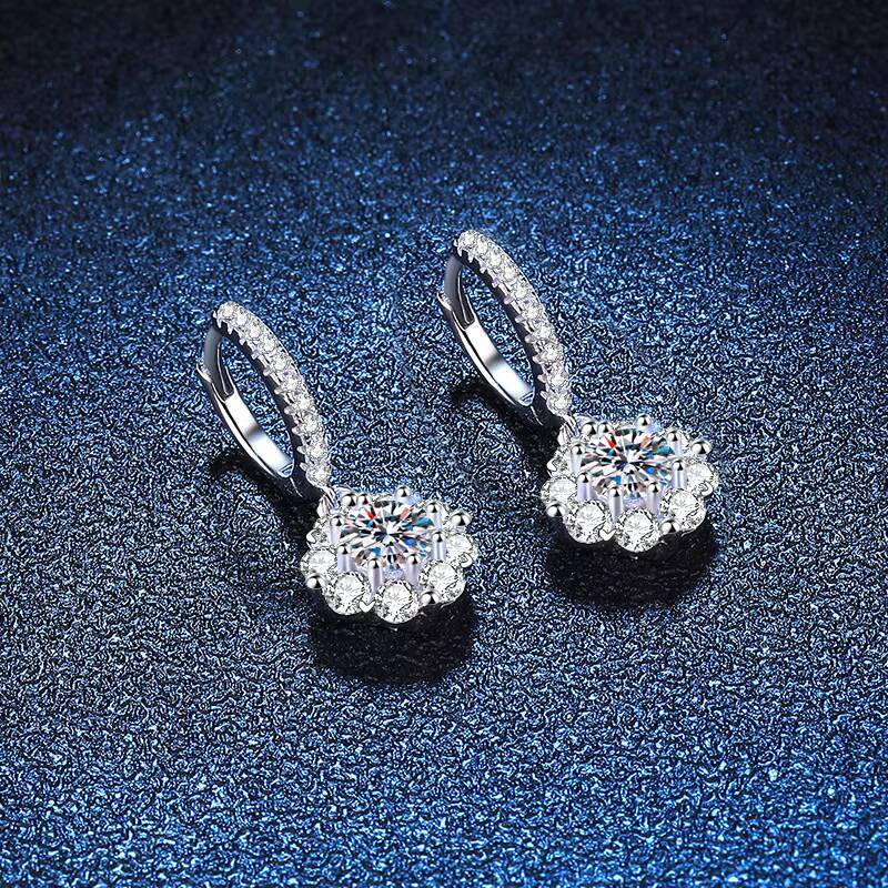 S925 Sterling Silver Earrings Pt950 Plated Moissanite Drill 50 Points D Color Elegant Moissanshi Design Moissanite Jewelry