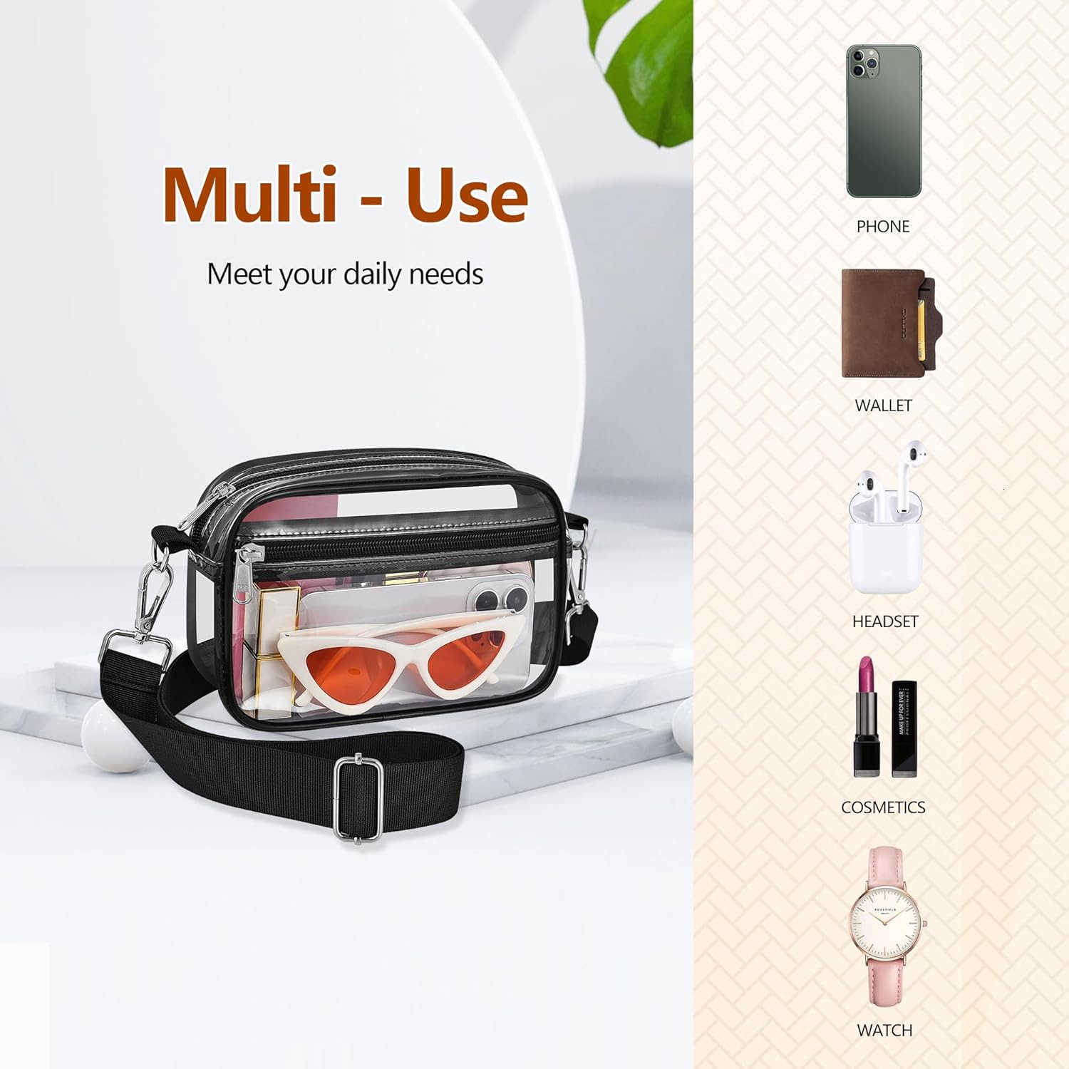 Clear Bag for Stadium Events Clear Purse with Removable Strap Transparent Bag for Concert and Sport EventsW250911