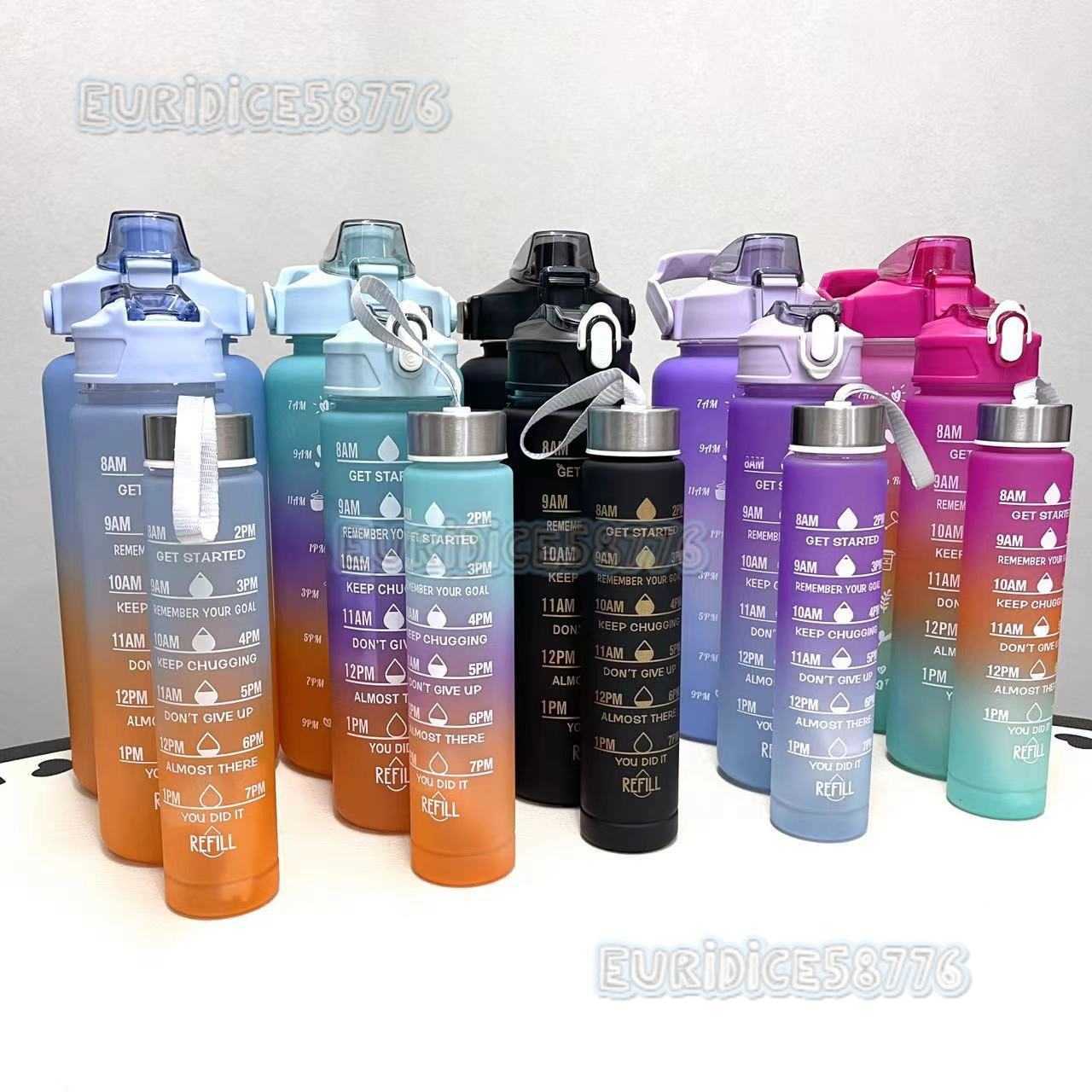 Fashion Matte Gradient Large Capacity Plastic Cup Threepiece Set Portable Sports Water Bottle Outdoor Cup H250911