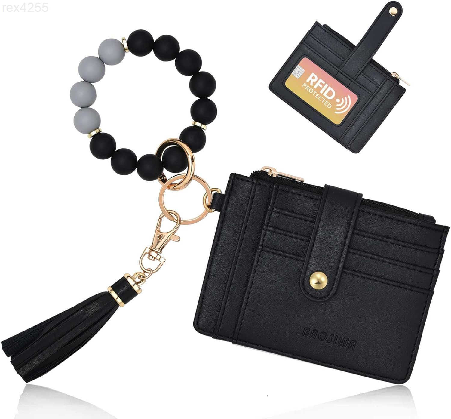 Silicone Bracelet Keychain Wallet for Women Wristlet Card Holder Slim RFID Wallet with Zipper PocketW250910