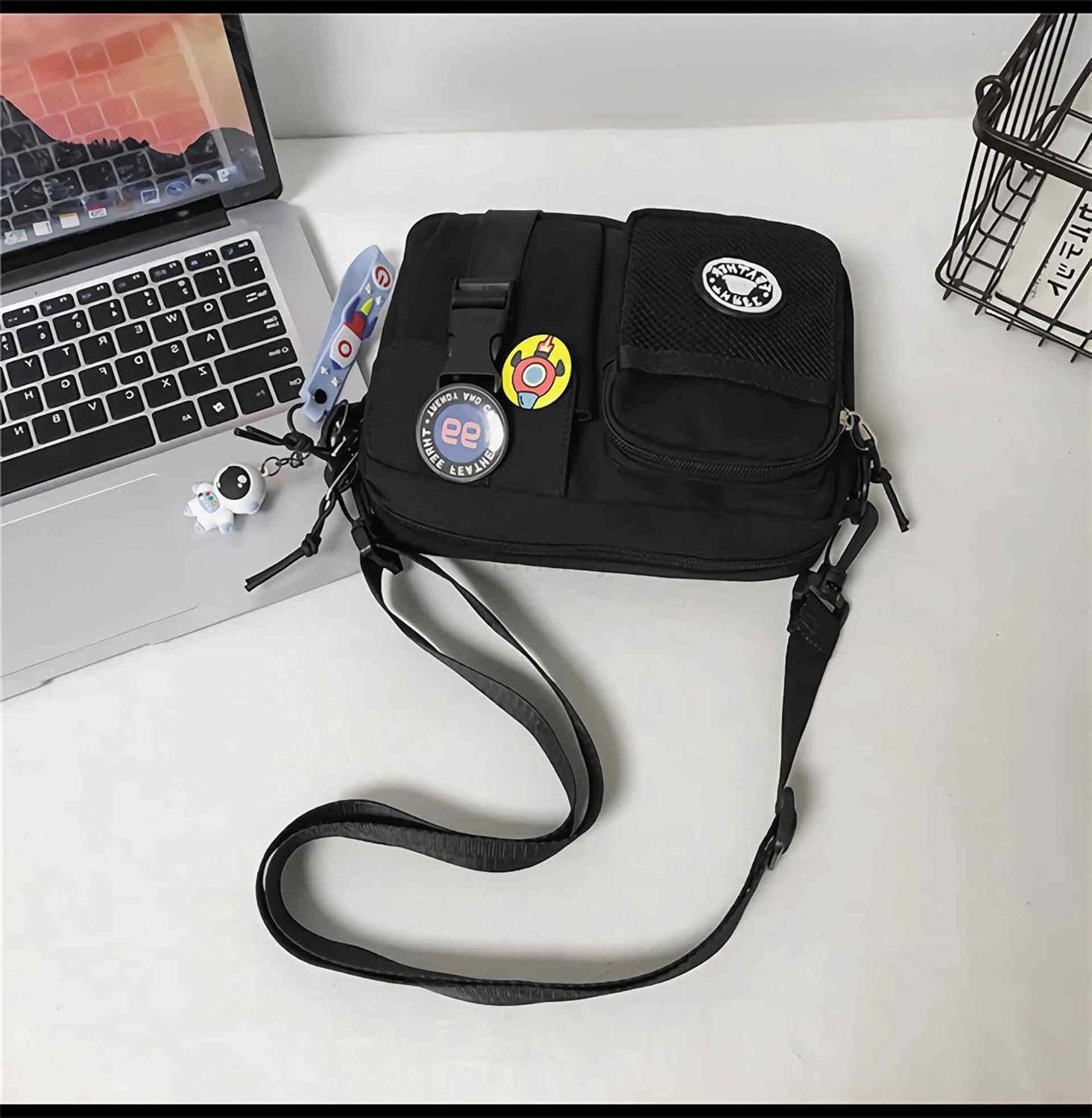 Black Crossbody Bag for Men Cute Small Messenger Sling Shoulder Bag Mens GiftW250911