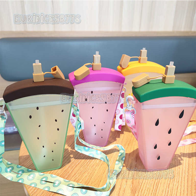 Watermelon Straw As Plastic Water Cup Portable Strap Cold Water Cup Water Bottle H250911
