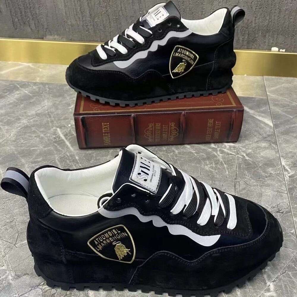 Four Seasons Soft Leather Thick Sole Height Increasing Dad Men's Casual Versatile Agan Sports Running Shoes Men