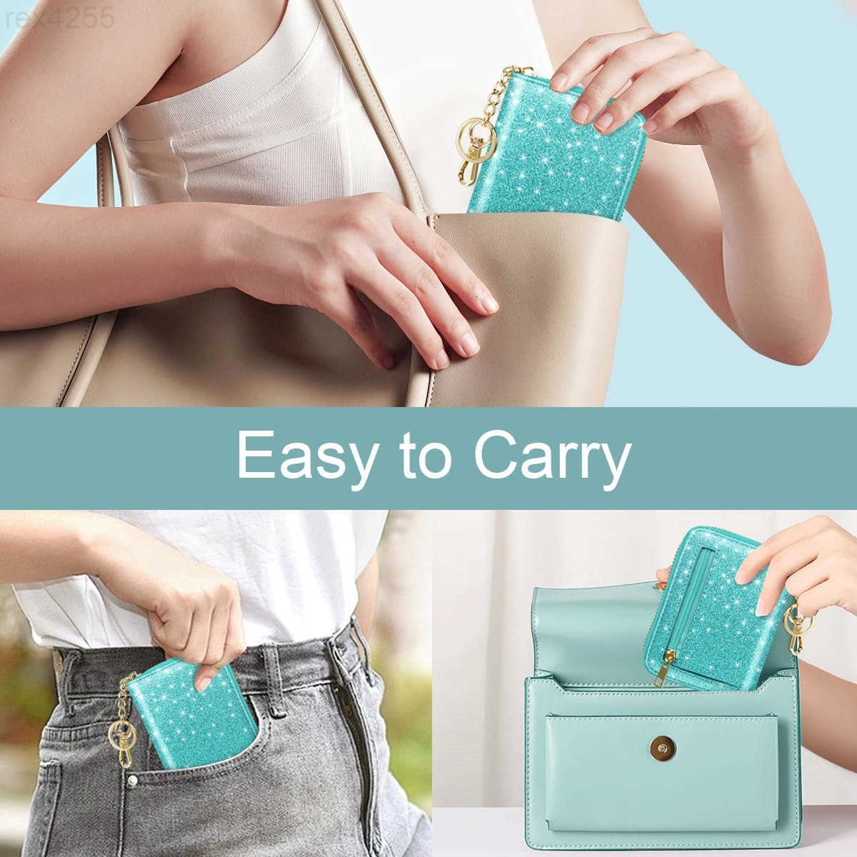 14 Credit Card Slots RFID Card Holder Wallet Glitter Leather Small Cute Card Organizer Case with Coin Pocket Keychain TiffanyW250911