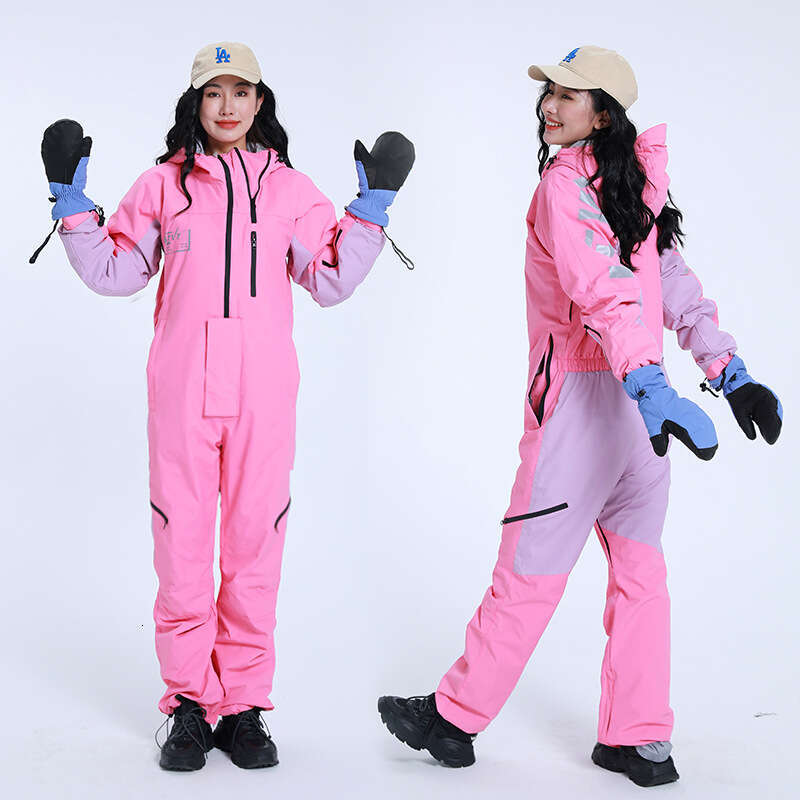 One-Piece Ski Suit Winter Suspenders Couple Snowboard Double Board Pantsuits Purple Men And Women