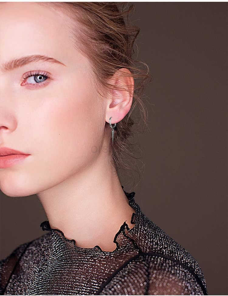 Spike Dangle Drop Hoop Earrings for Women Girls 925 Sterling Silver Charms Hoops Cuff Cartilage Stud Tragus Helix Wrap Geometric Hypoallergenic Fashio