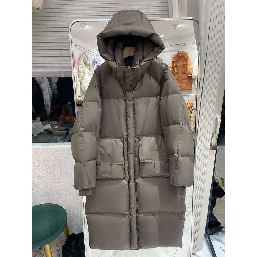 Lagabogy 2025 New Winter Women Puffer Jacket Female White Duck Down Coat Large Version Of Warm Hooded Loose Thickened Long Parka