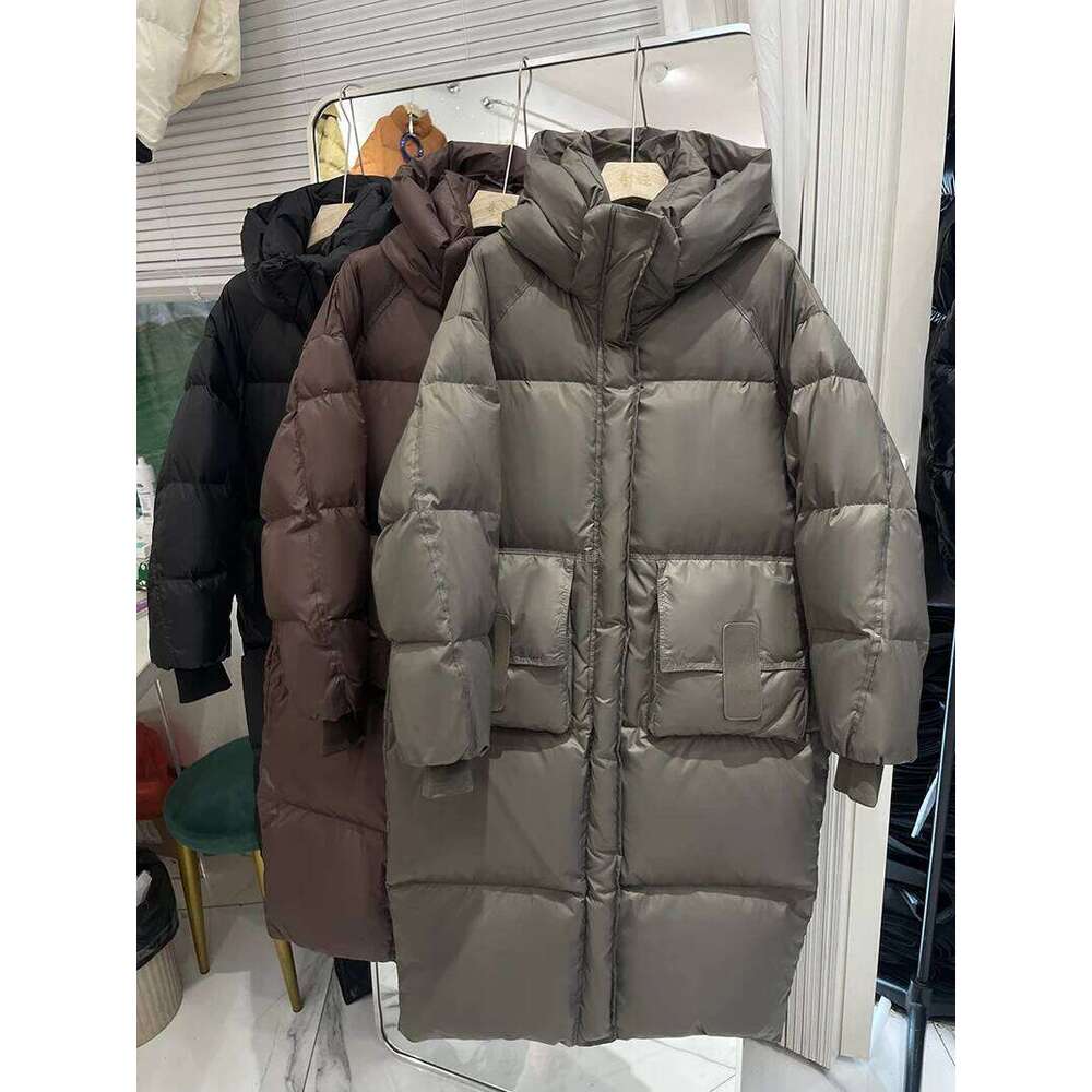 Lagabogy 2025 New Winter Women Puffer Jacket Female White Duck Down Coat Large Version Of Warm Hooded Loose Thickened Long Parka