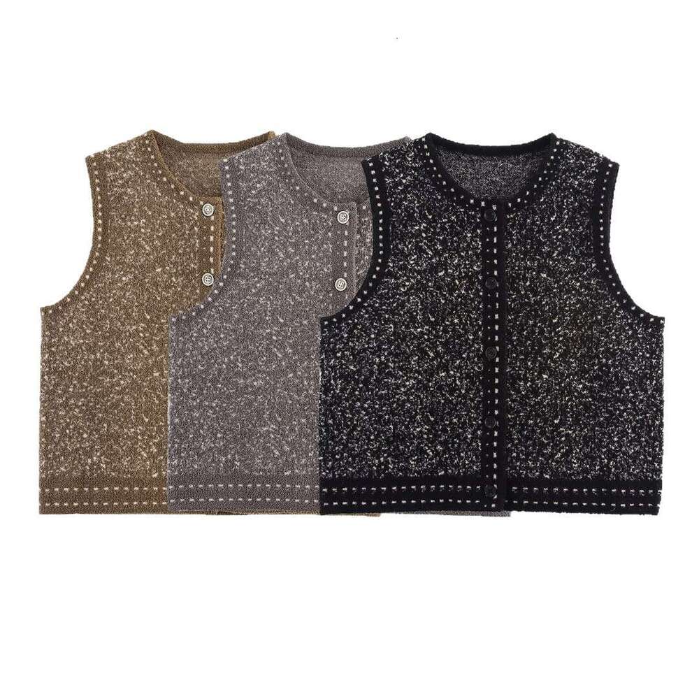 DHEssentials 2025 Autumn New Women's Fashion Color-Block Stitching Chanel Style Knitted Cardigan Vest