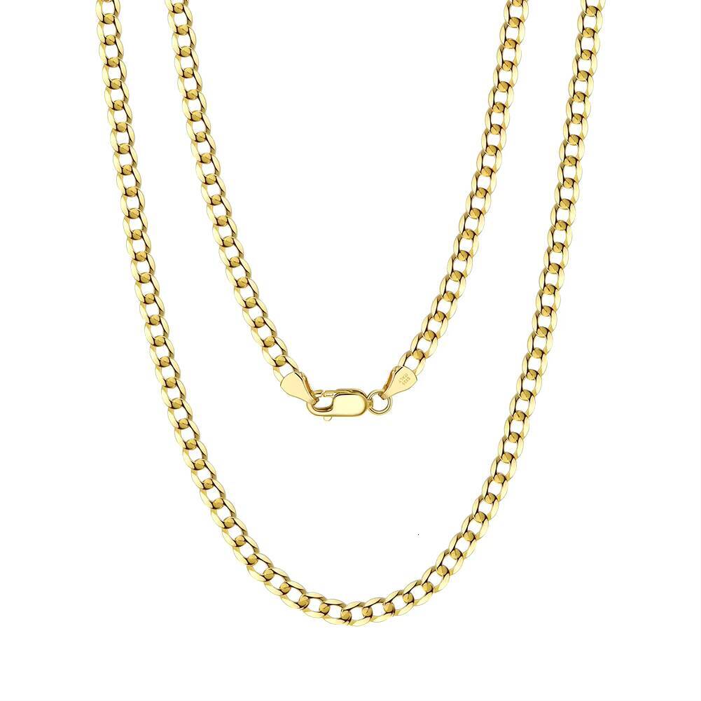 RINNTIN BSC603 Solid 925 Sterling Silver 18K Gold Plated Italian 3mm Diamond Cut Cuban Link Curb Chain Necklace for Women Men