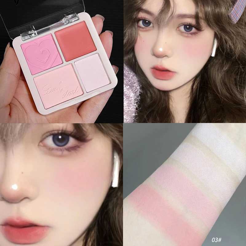 4 Color Pink Peach Blush Powder Cream Palette Highlighter Matte Expanding Color Brightening Face Blusher Rouge Makeup Cheek Tint W250911