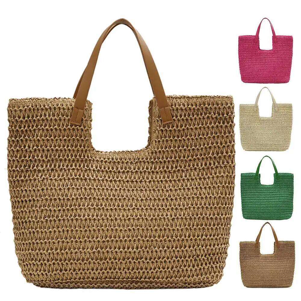 Women Tote Summer Straw Handbag Casual Weave Armpit Bags Large Capacity Underarm Solid Beach Bag For Vacation