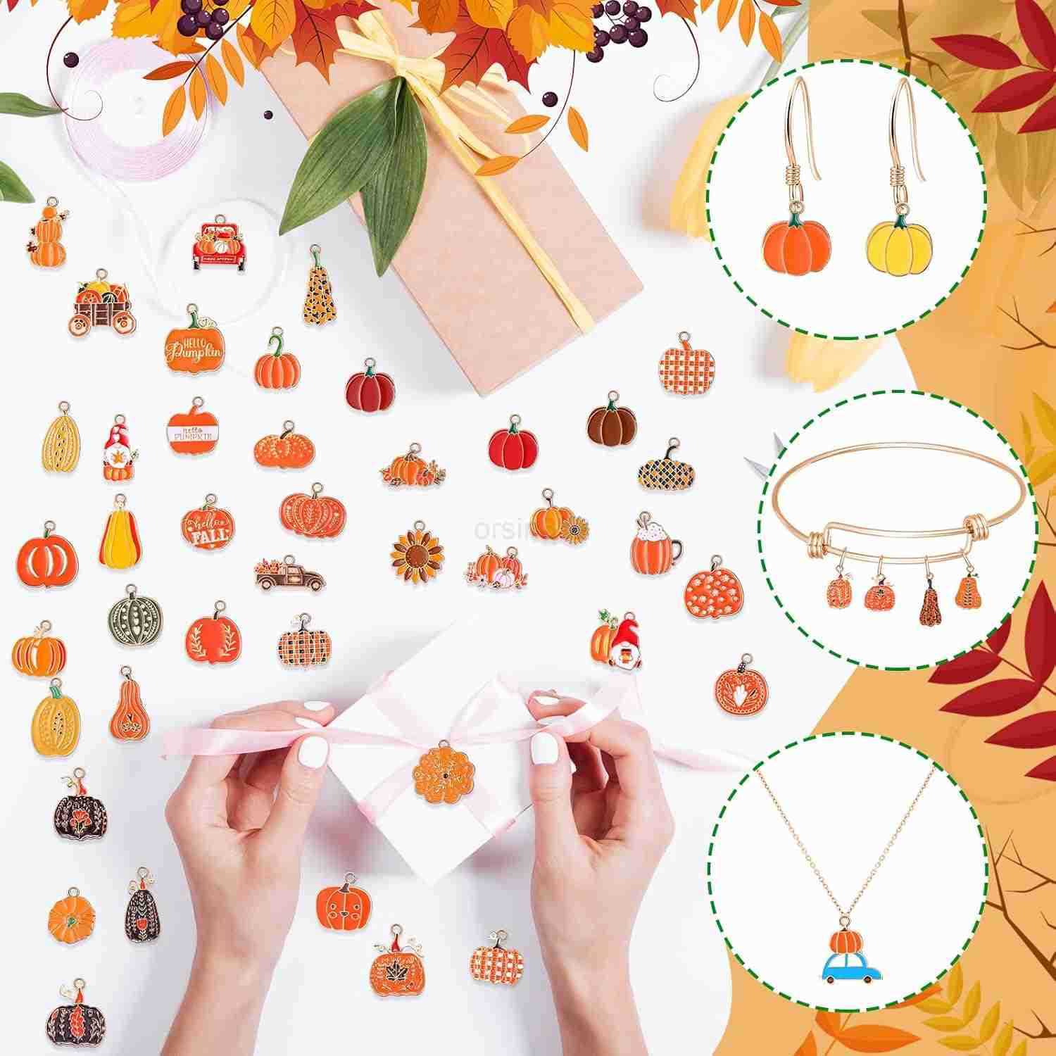 150300 Pcs Fall Charms for Jewelry Making Pumpkin Autumn Thanksgiving Charms for Crafting DIY Necklaces Earrings Making and DecorationW250911