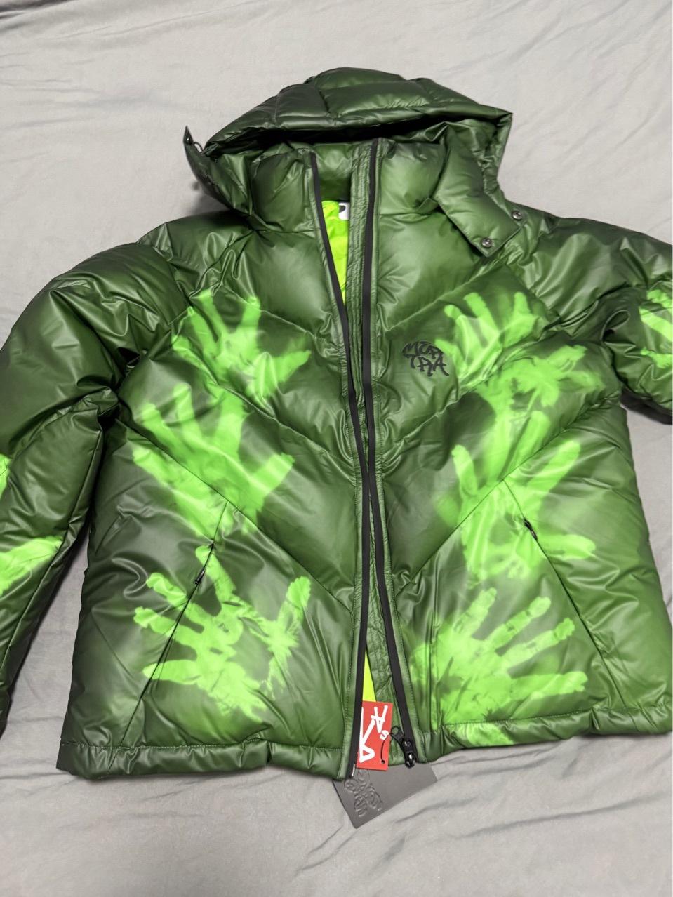 Men's Down Jacket Mertra Thermal Sensing Cotton Jacket - Green Thickened Patchwork Embroidered Warm Puffer Coat Unisex Loose Fit