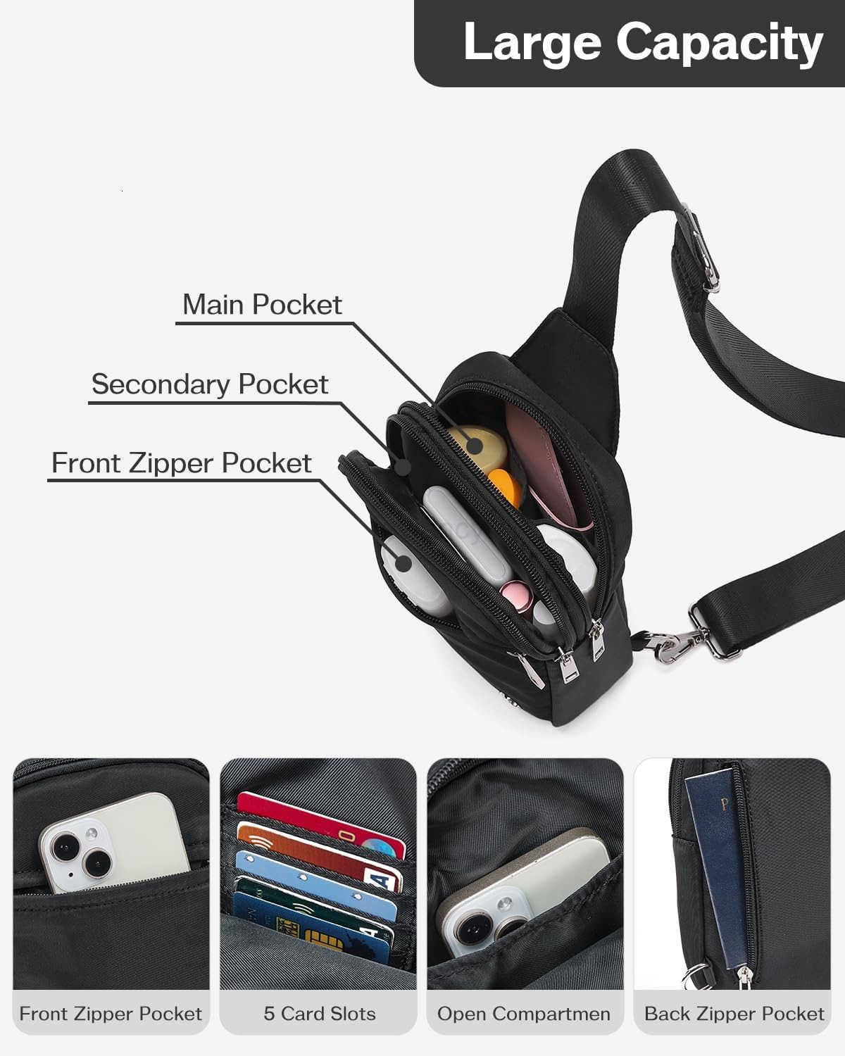 Small Crossbody Bags for Women and Men Sling Bag Trendy Fanny Packs Chest Bag with Extended StrapW250911